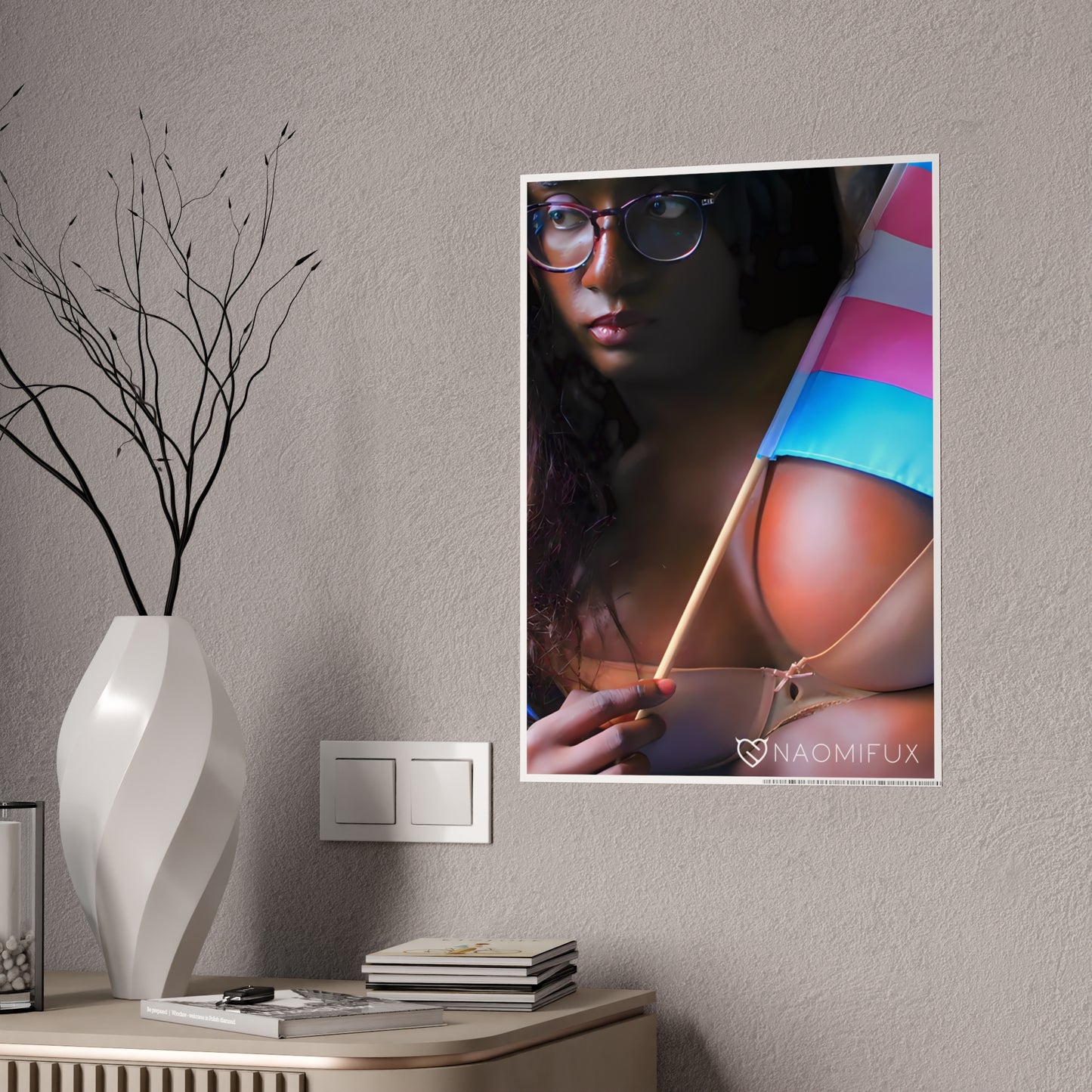 Black Girl Holding Transgender Pride Flag in Bra | Poster #24724