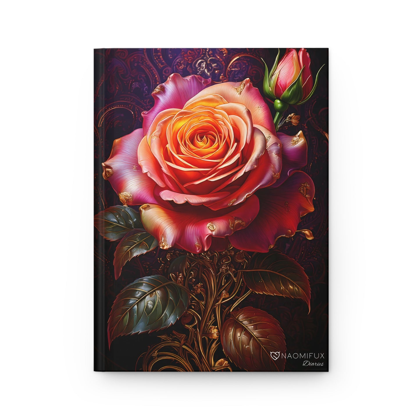 Hardcover Journal Matte, Fully Bloomed Mystical Rose - Elegant Writing Notebook,