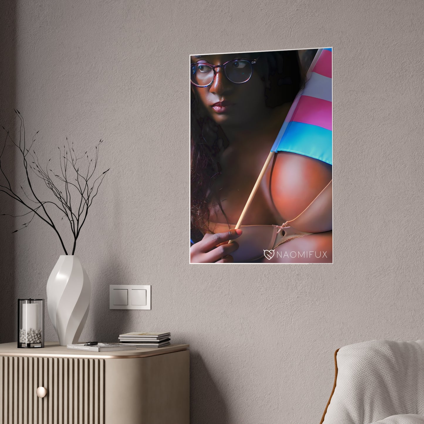 Black Girl Holding Transgender Pride Flag in Bra | Poster #24724