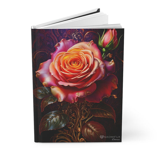 Hardcover Journal Matte, Fully Bloomed Mystical Rose - Elegant Writing Notebook,