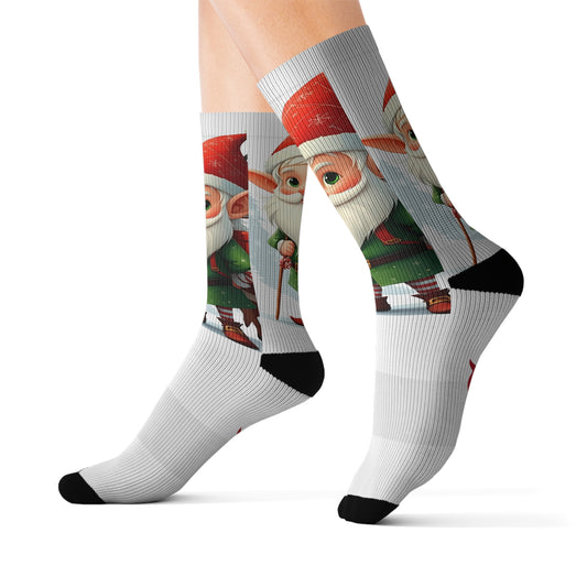 Christmas Elf Sublimation Socks - Holiday Festive Footwear, Cute Winter Accessories, Novelty Stocking Stuffers, Fun Christmas Party Gift,