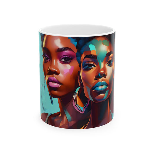 Ceramic Mug - Empowering 3 Black Sistas of Strength and Pride, African American Pride Cup, Black Girl Magic Coffee Mug, Inspirational Tea