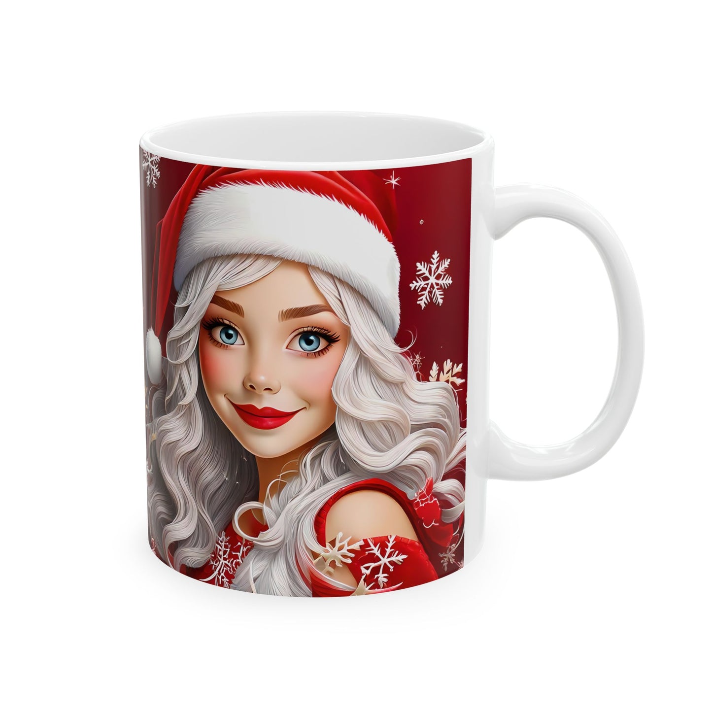 Mug - Ms Claus Smiling Santa Hat Ceramic Mug (11oz, 15oz)