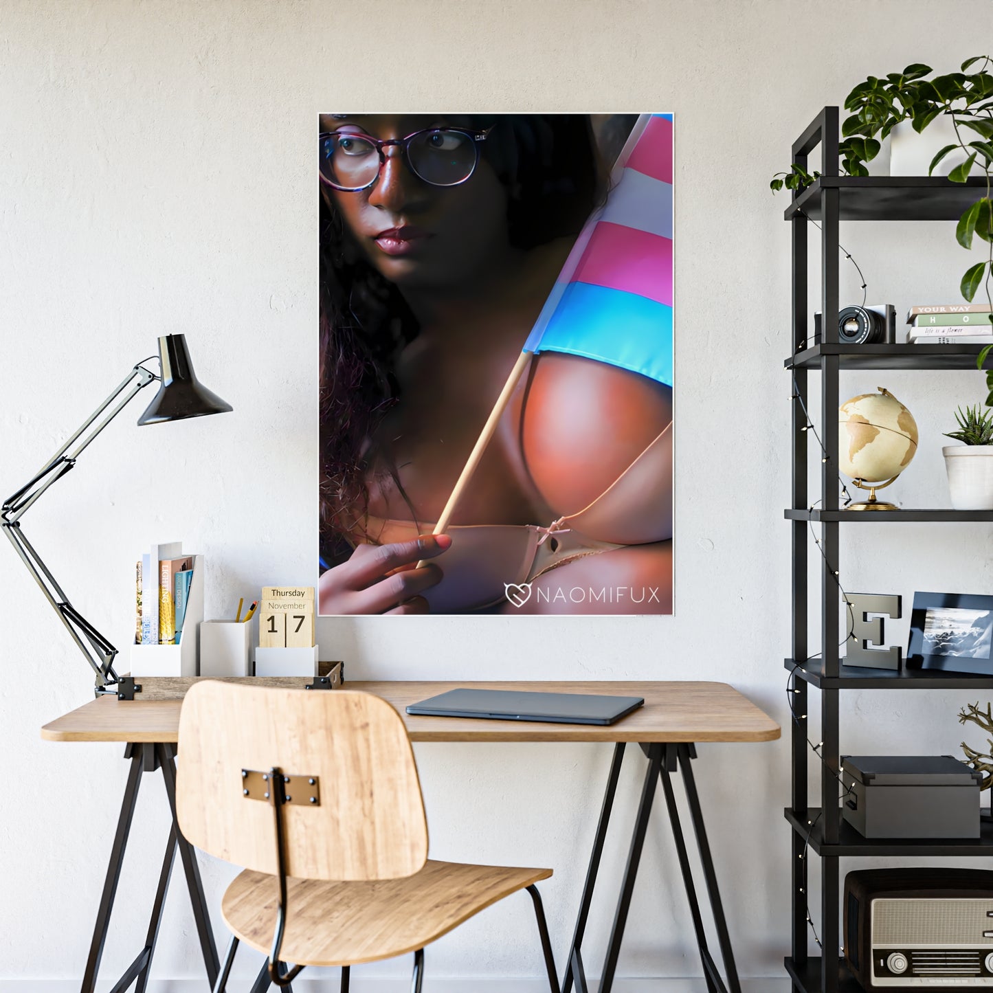 Black Girl Holding Transgender Pride Flag in Bra | Poster #24724