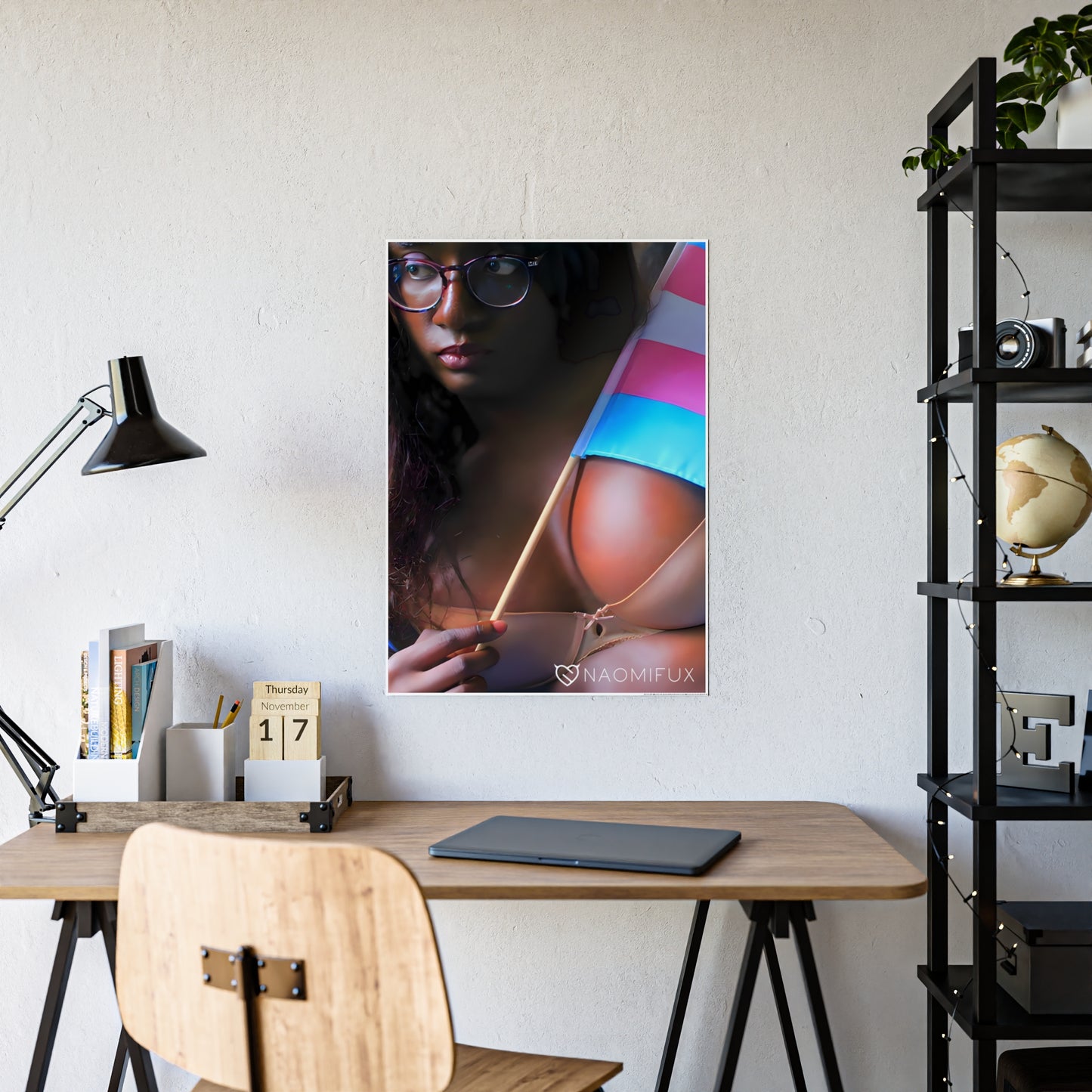 Black Girl Holding Transgender Pride Flag in Bra | Poster #24724