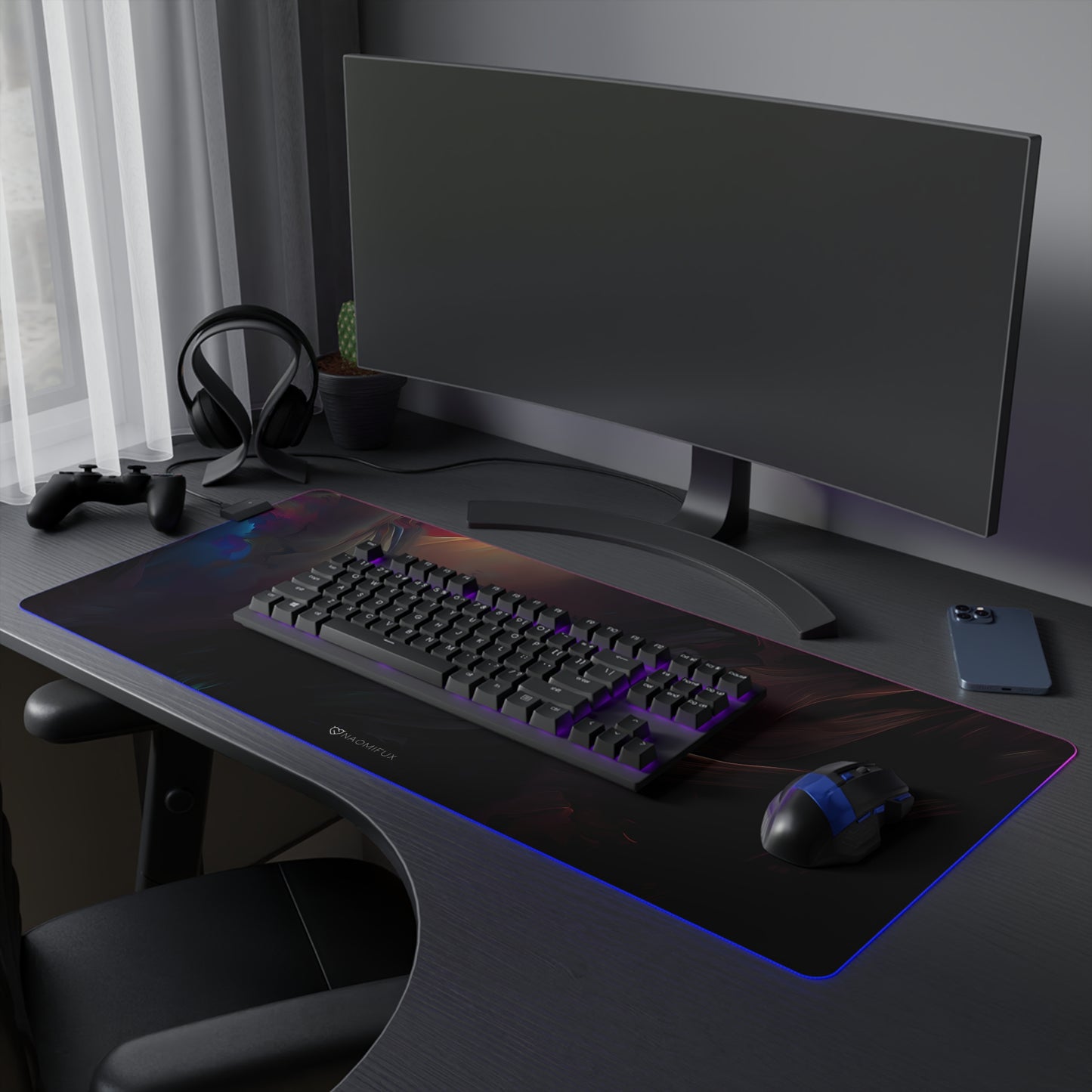 Dark Marble LED Gaming Mouse Pad (Desk Matt), Gaming Desk Accessory, RGB Mousepad, Computer Desk Mat, Desk Decoration, PC Accessories