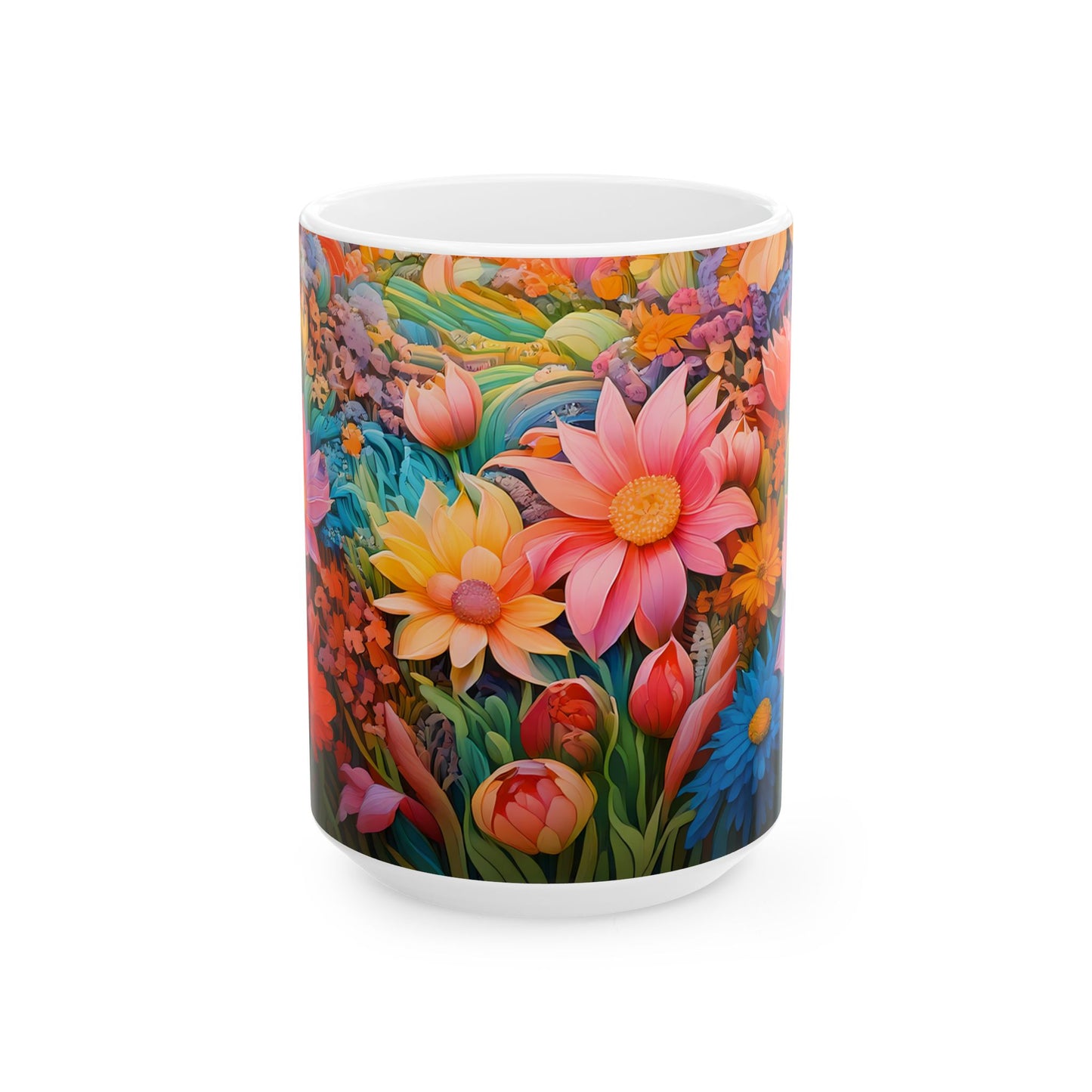 Floral Ceramic Mug, Beautiful Flowers with Distinct Colors, Coffee Cup, Tea Mug, Gift for Gardening Enthusiasts, Mother's Day Present,