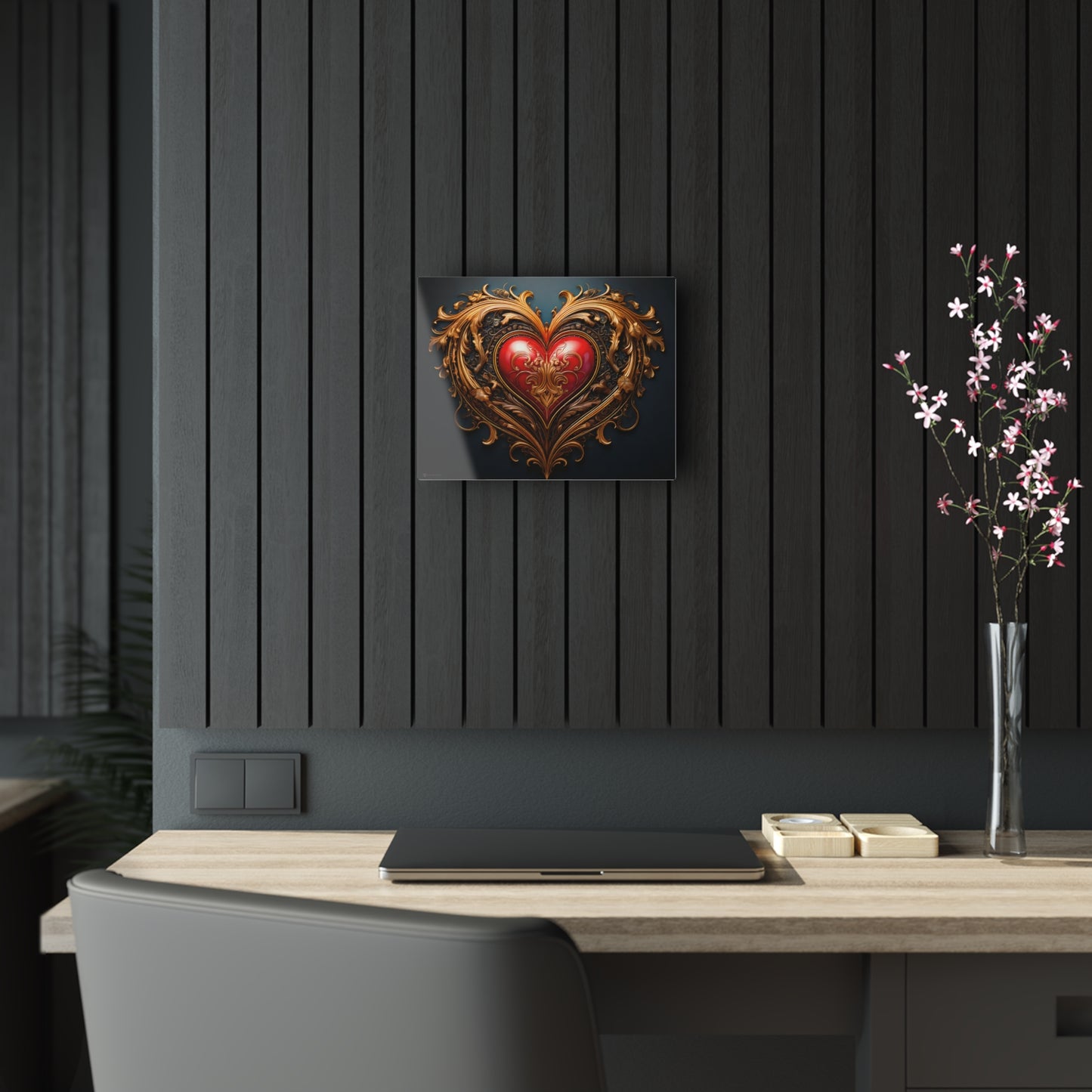 An Ornate Golden Heart Wall Decor