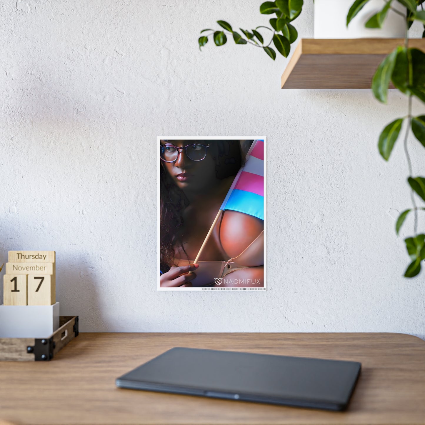 Black Girl Holding Transgender Pride Flag in Bra | Poster #24724