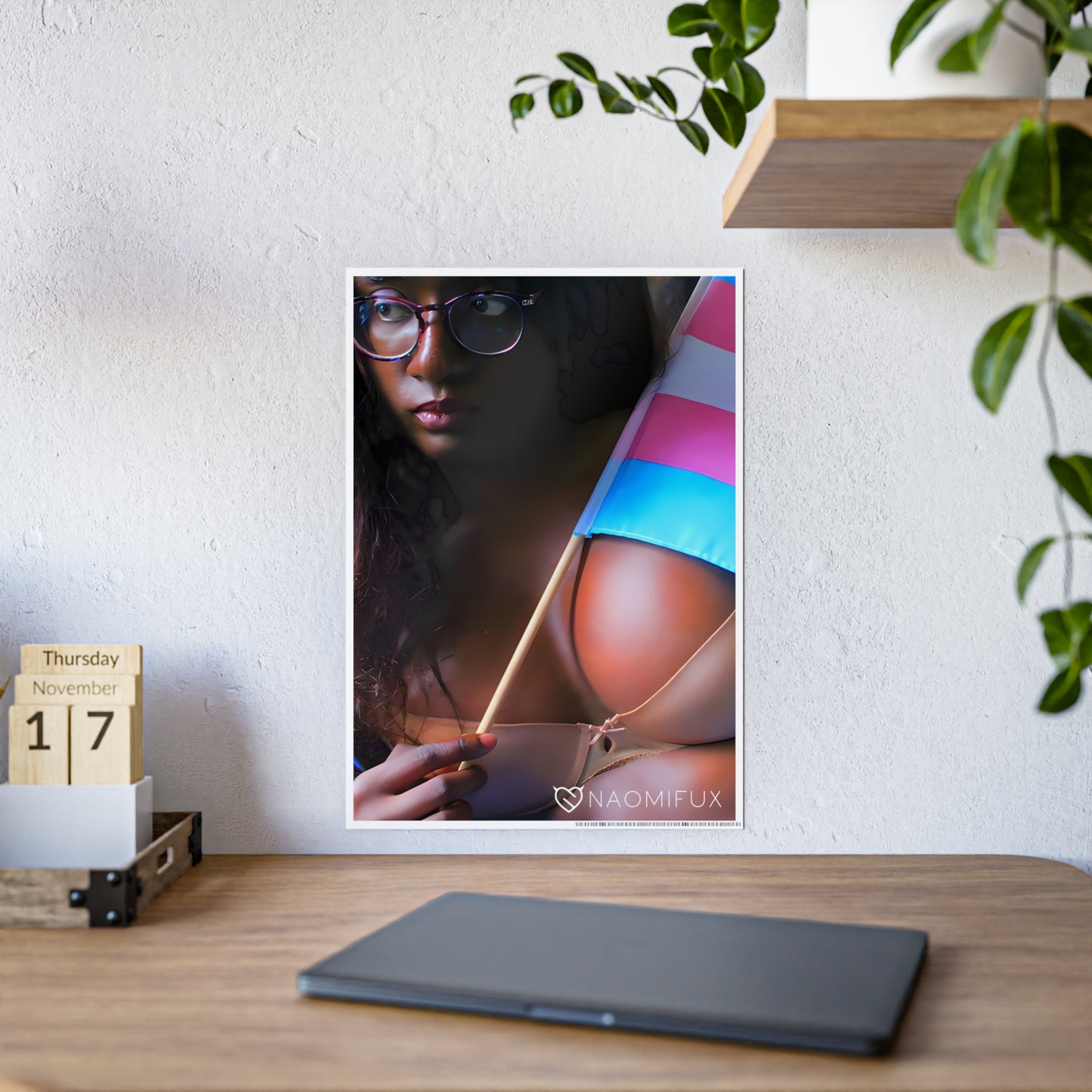 Black Girl Holding Transgender Pride Flag in Bra | Poster #24724