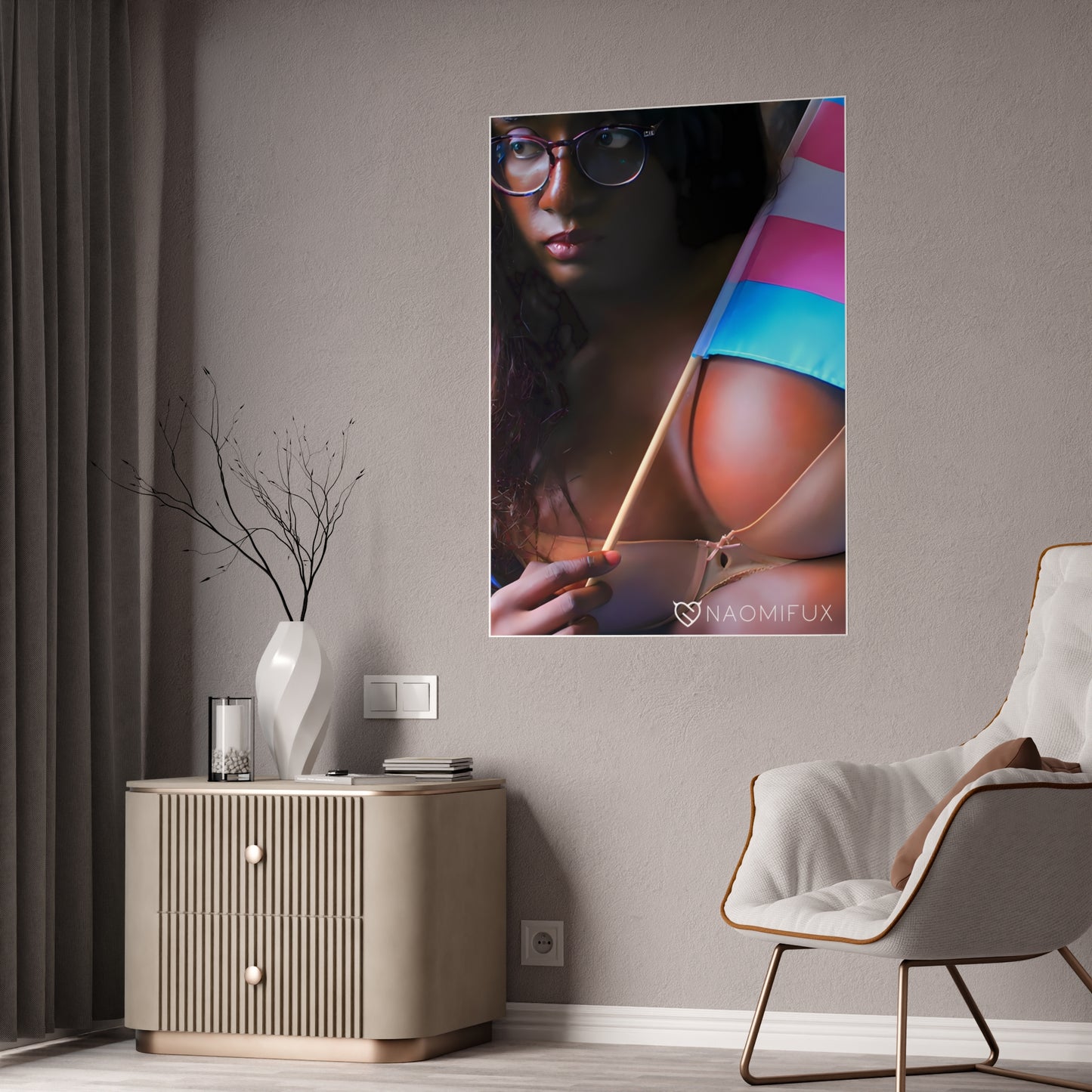 Black Girl Holding Transgender Pride Flag in Bra | Poster #24724